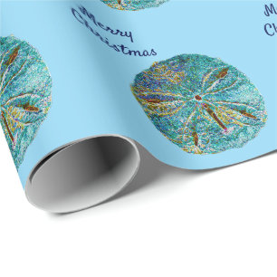 Merry Christmas Sanddollar Pattern Abstract Blauw Cadeaupapier