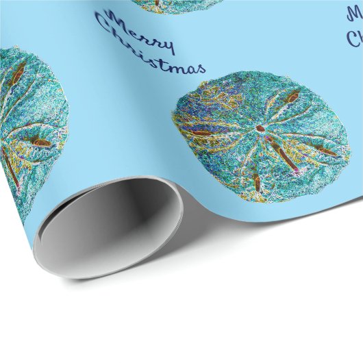 Merry Christmas Sanddollar Pattern Abstract Blauw Cadeaupapier (Rol Hoek)
