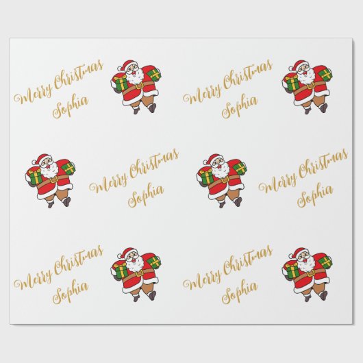 Merry Christmas Santa Aangepaste naam Gepersonalis Cadeaupapier (Vlak)