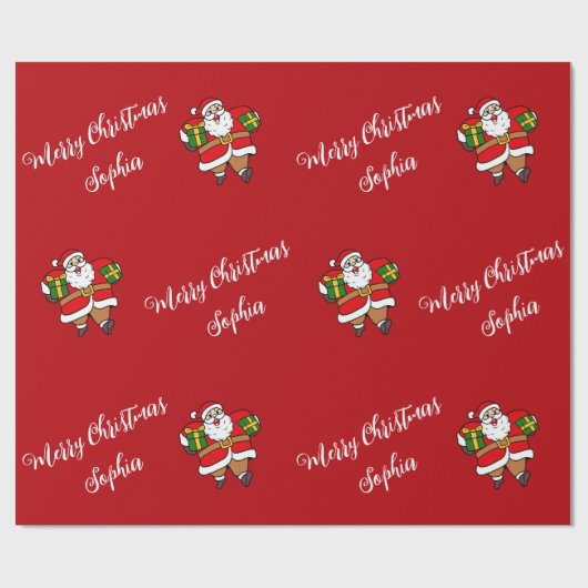 Merry Christmas Santa Aangepaste naam Gepersonalis Cadeaupapier (Vlak)