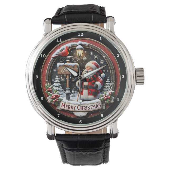 Merry Christmas Santa and Cardinal Horloge (Voorkant)