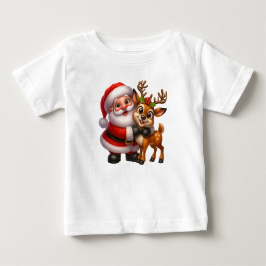 Merry Christmas Santa and Deer T-shirt (Voorkant)