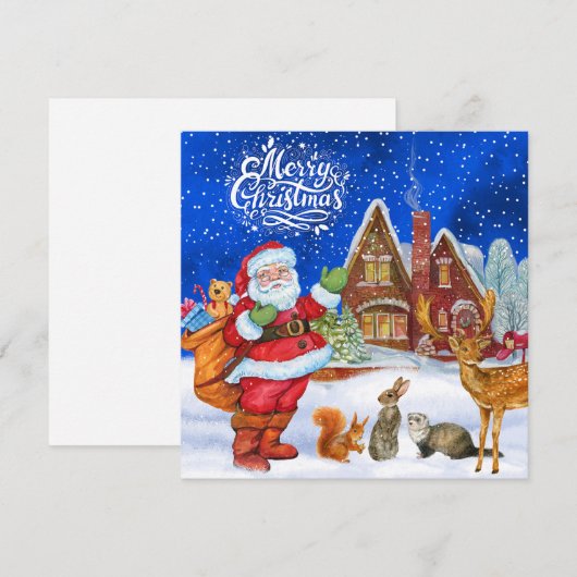 Merry Christmas Santa and Forest Animals  Feestdagenkaart (Voorkant / Achterkant)
