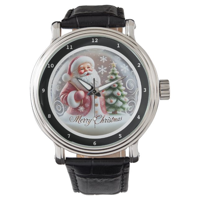Merry Christmas Santa and Snowflakes  Horloge (Voorkant)