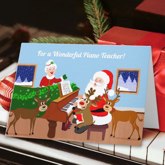 Merry Christmas Santa as Piano Teacher Teaching Kaart
