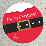 Merry Christmas Santa Belt Gift label gepersonalis<br><div class="desc">Schattigee en moderne Santa's pak riem en witte baard sticker label. Perfect voor ingepakte geschenken. U kunt de tekst aanpassen.</div>