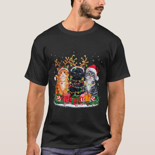 Merry Christmas Santa Cat Light Gorgeous Reindeer T-shirt (Voorkant)