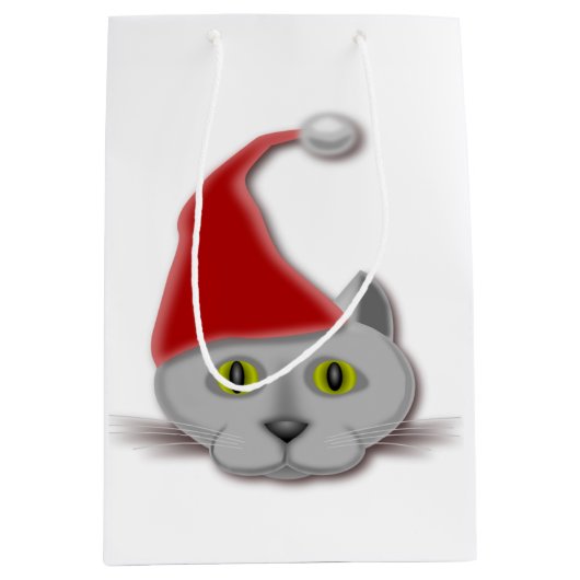 "MERRY CHRISTMAS" SANTA CAT MEDIUM CADEAUZAKJE (Voorkant)