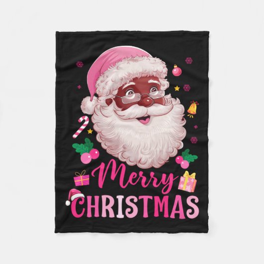 Merry Christmas Santa Claus Black Afro African Ame Fleece Deken (Voorkant)