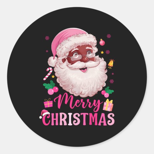 Merry Christmas Santa Claus Black Afro African Ame Ronde Sticker (Voorkant)