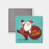 Merry Christmas: Santa Claus Holding Sack of Gifts Magneet (Voorkant / Achterkant)