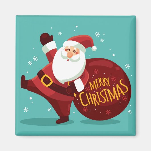 Merry Christmas: Santa Claus Holding Sack of Gifts Magneet (Voorkant)