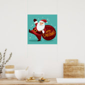 Merry Christmas: Santa Claus Holding Sack of Gifts Poster (Keuken)