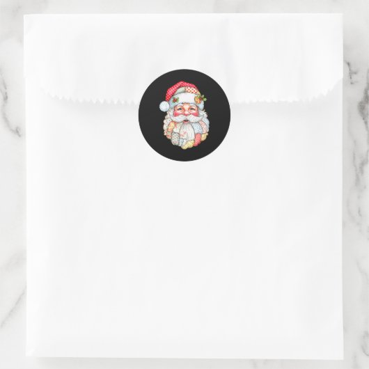 Merry Christmas Santa Claus Patchwork Pajamas Xmas Ronde Sticker (Tas)