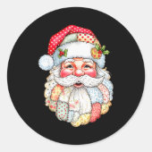 Merry Christmas Santa Claus Patchwork Pajamas Xmas Ronde Sticker (Voorkant)