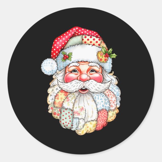 Merry Christmas Santa Claus Patchwork Pajamas Xmas Ronde Sticker (Voorkant)