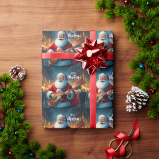 Merry Christmas Santa Clause Playing Guitar Cadeaupapier