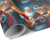 Merry Christmas Santa Clause Playing Guitar Cadeaupapier (Rol Hoek)
