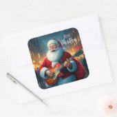 Merry Christmas Santa Clause Playing Guitar Vierkante Sticker (Envelop)