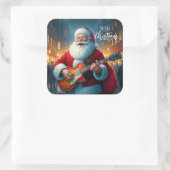 Merry Christmas Santa Clause Playing Guitar Vierkante Sticker (Tas)