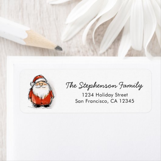 Merry Christmas Santa Cute Sketch Return Address Etiket (Insitu)