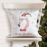 Merry Christmas Santa Flamingo Red Typography Kussen<br><div class="desc">Who wouldn't love this adorable throw pillow?!! Featuring a cute watercolor flamingo with Santa hat, sporting a cute little bow tie with bells and snowflakes. A festive red and white design with red hand lettered script typography. The design is the same on both sides. Copyright Tuxi's Mom Designs, all rights...</div>