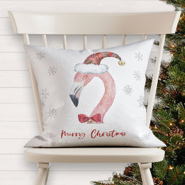 Merry Christmas Santa Flamingo Red Typography Kussen