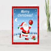 Merry Christmas Santa Happily Bowling Kaart (Voorkant)