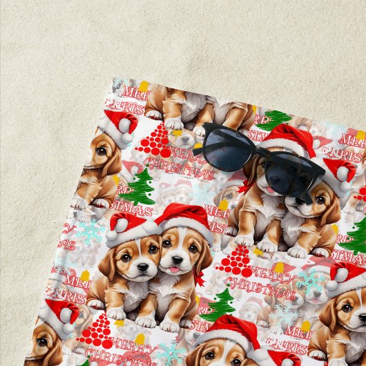 Merry Christmas Santa Hat Dog Puppy Design - White Strandlaken