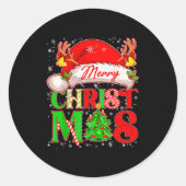 Merry Christmas Santa Hat Family Matching Pajamas  Ronde Sticker (Voorkant)