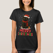 Merry Christmas Santa Hat Funny Black Cat Men Wome T-shirt (Voorkant)
