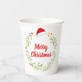 Merry Christmas Santa Hat Greenery Wreath Party Papieren Bekers (Achterkant)