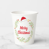 Merry Christmas Santa Hat Greenery Wreath Party Papieren Bekers (Voorkant)