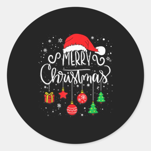 Merry Christmas Santa Hat Lights Funny Xmas Family Ronde Sticker (Voorkant)