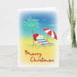 Merry Christmas, Santa Hat, Palm Tree Beach Feestdagen Kaart<br><div class="desc">Fun and colorful Merry Christmas with Santa Hat,  Palm Tree,  Beach Chair and Umbrella Illustration by Inge Lewis. Find more matching items at the ingeinc.com store.</div>