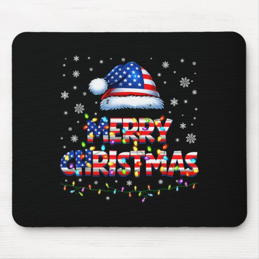 Merry Christmas Santa Hat Pjs Pajamas Us Flag Xmas Muismat (Voorkant)