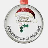 Merry Christmas Santa hat Sparkles Custom text Metalen Ornament (Voorkant)