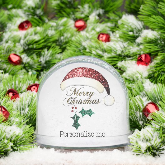 Merry Christmas Santa hat Sparkles Custom text Sneeuwbol (Kerstmis)