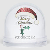 Merry Christmas Santa hat Sparkles Custom text Sneeuwbol (Achterkant)