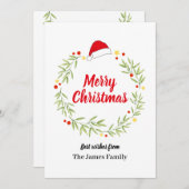 Merry Christmas Santa Hat Wreath Feestdagenkaart (Voorkant / Achterkant)