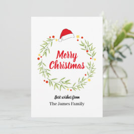 Merry Christmas Santa Hat Wreath Feestdagenkaart