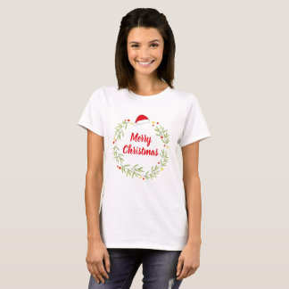 Merry Christmas Santa Hat Wreath T-shirt