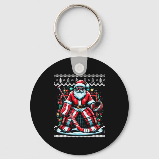 Merry Christmas Santa Hockey Goalie Ugly Christmas Sleutelhanger (Voorkant)