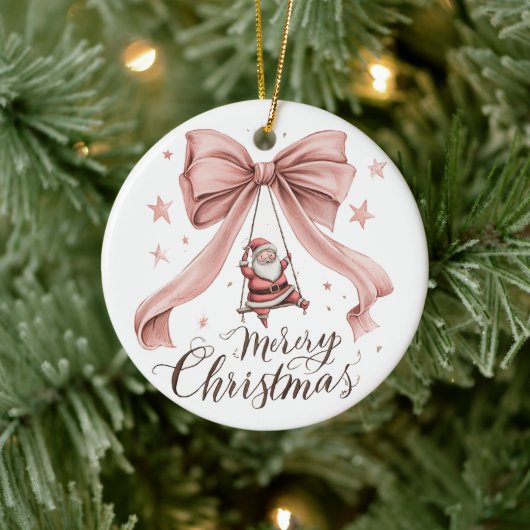 Merry Christmas Santa & Pink Bow Ornament (Boom)