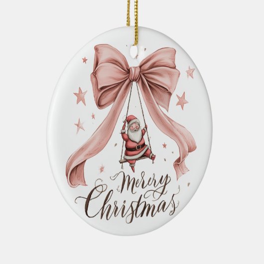 Merry Christmas Santa & Pink Bow Ornament (Rechts)