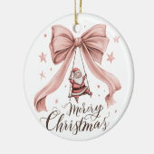 Merry Christmas Santa & Pink Bow Ornament (Links)