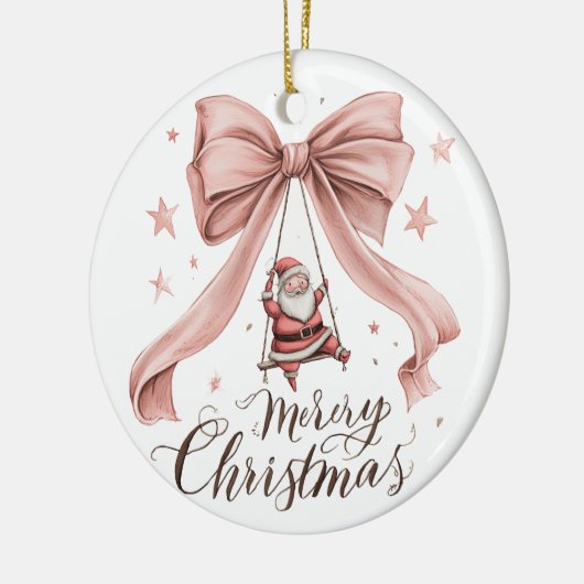Merry Christmas Santa & Pink Bow Ornament (Links)