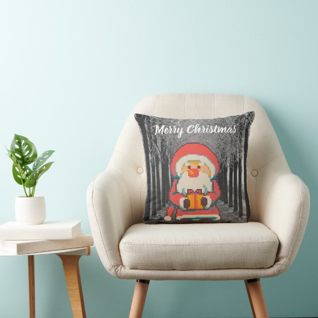 Merry Christmas Santa, Pixel Art, pixelart Kussen (Stoel)