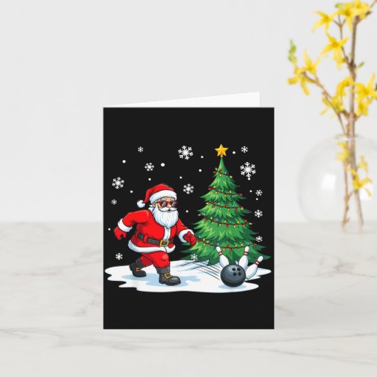 Merry Christmas Santa Playing Bowling Srt Lovers  Kaart (Gele Bloem)