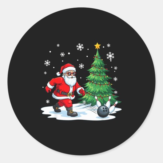 Merry Christmas Santa Playing Bowling Srt Lovers  Ronde Sticker (Voorkant)